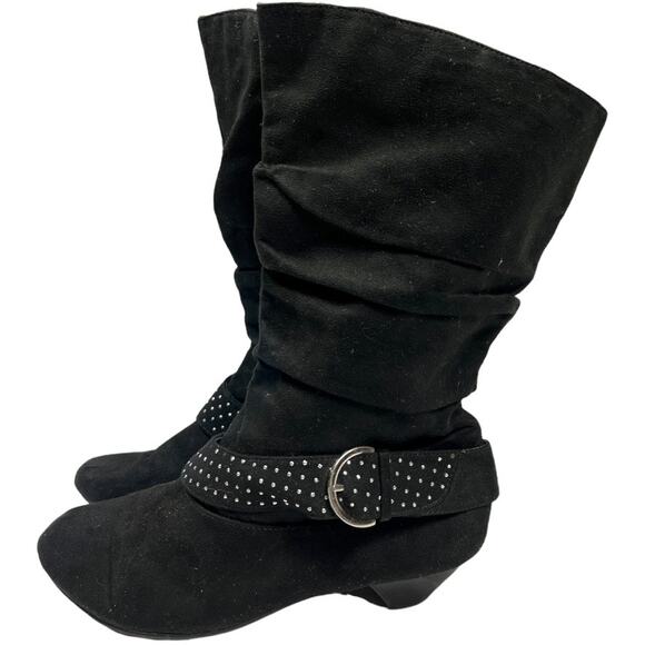 American Eagle AE‎ Boots Black Pointed Toe Mid Calf Studded Buckle Women's 5.5 - Picture 1 of 13